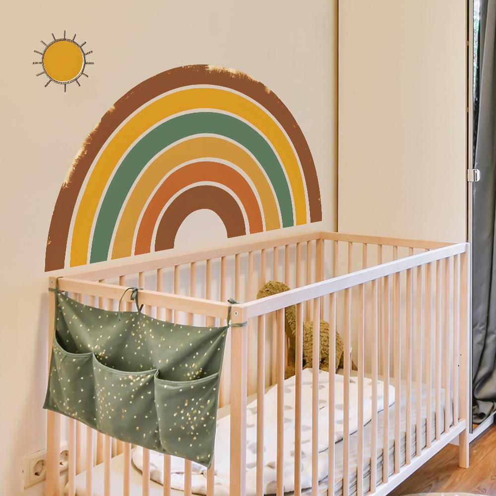 Fun-L026 Cartoon Halbkreis Regenbogen Sonne Schlafzimmer Wohnzimmer Einkaufszentrum Hintergrundwand Verschönerung Wandaufkleber Aufkleber