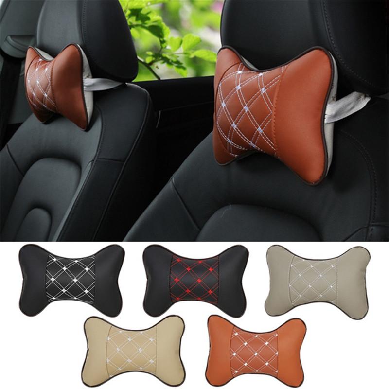 Pu Car Seats Neck Pillow Breathable Auto Head Neck Rest Cushion Neck Support Cervical Headrest Soft Car Pillow Backcolor Random