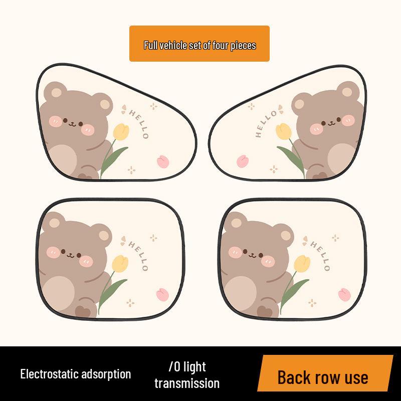 Cartoon Car Sunshade - Cute Electrostatic Heat Insulation Blocker for Summer