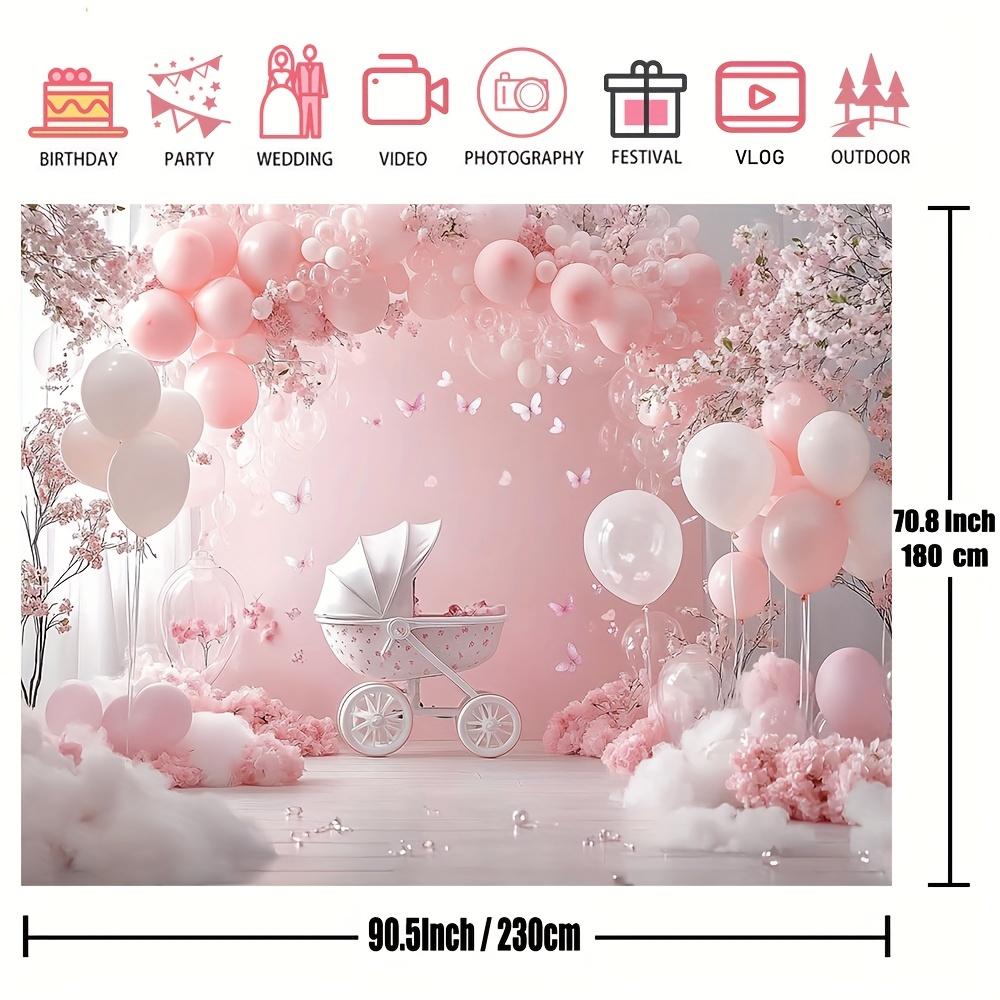 1 Stück einer fantasievollen rosa Ballon- und Blumendeko-Banner für die Kulisse einer Neugeborenenparty | aus Polyestermaterial gefertigt