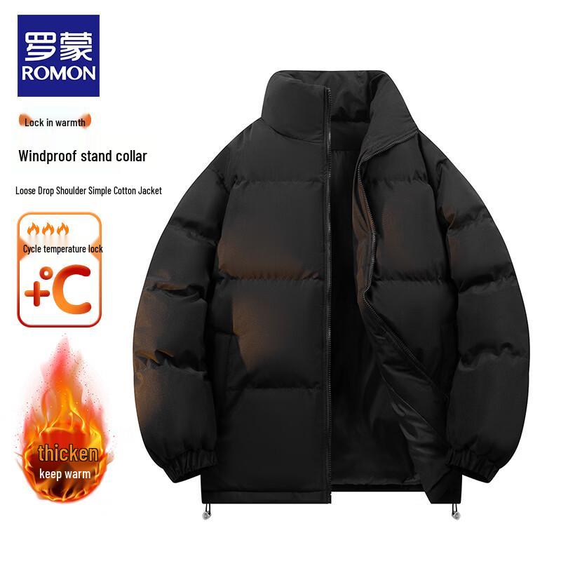 ROMON Men's Stand Collar Thickened Padded Windproof Jacket