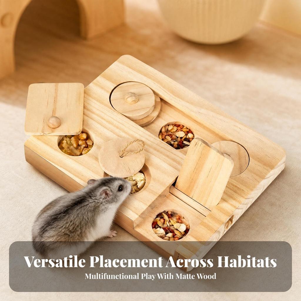 Wooden Hamster Foraging Tray Boredom Breaker Small Pet Toy Smooth Edges