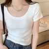 Burgundy Crew Neck Front Shoulder Short Sleeve T-Shirt Women's Summer New Korean Slim-fit Versatile Design Niche Top