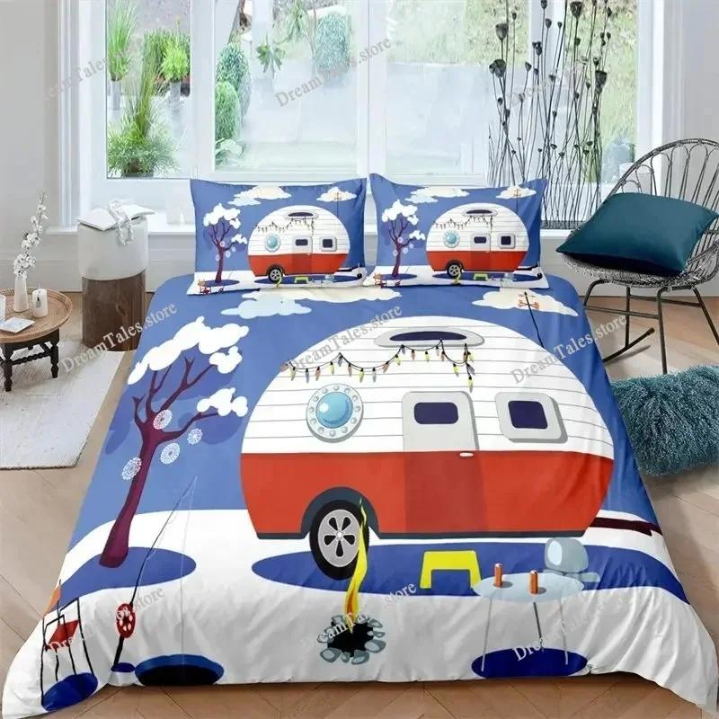 Felice Campeggio Stile Rustico Stile Camper Copripiumino Federa Set Biancheria da Letto Coperta Quilt Letto Matrimoniale Tessile per la Casa Regalo di Lusso36