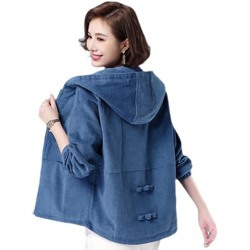 Womens Corduroy Cropped Hooded Jacket Loose Fit Oversized Baseball Style Outerwear Winter