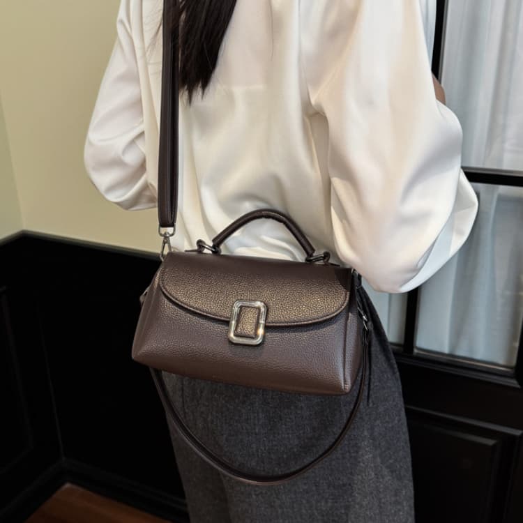 Lychee Pattern Metal Square Buckle Handbag Women's Shoulder Bag