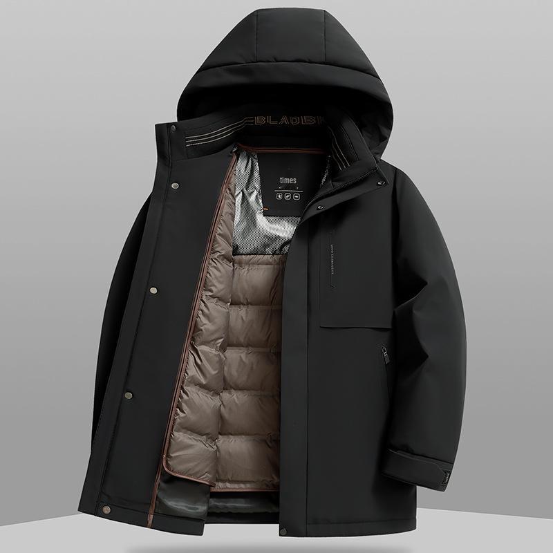 

Mid-Length White Duck Down Jacket with Detachable Liner – Warm Winter Casual for Middle-Aged Men 170/M (100-125 Jin) чорний