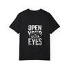 Crew Neck T Shirt White Open Your Eyes Eye Graphic Print Casual Wear for Men Streetwear Fashion Statement Top