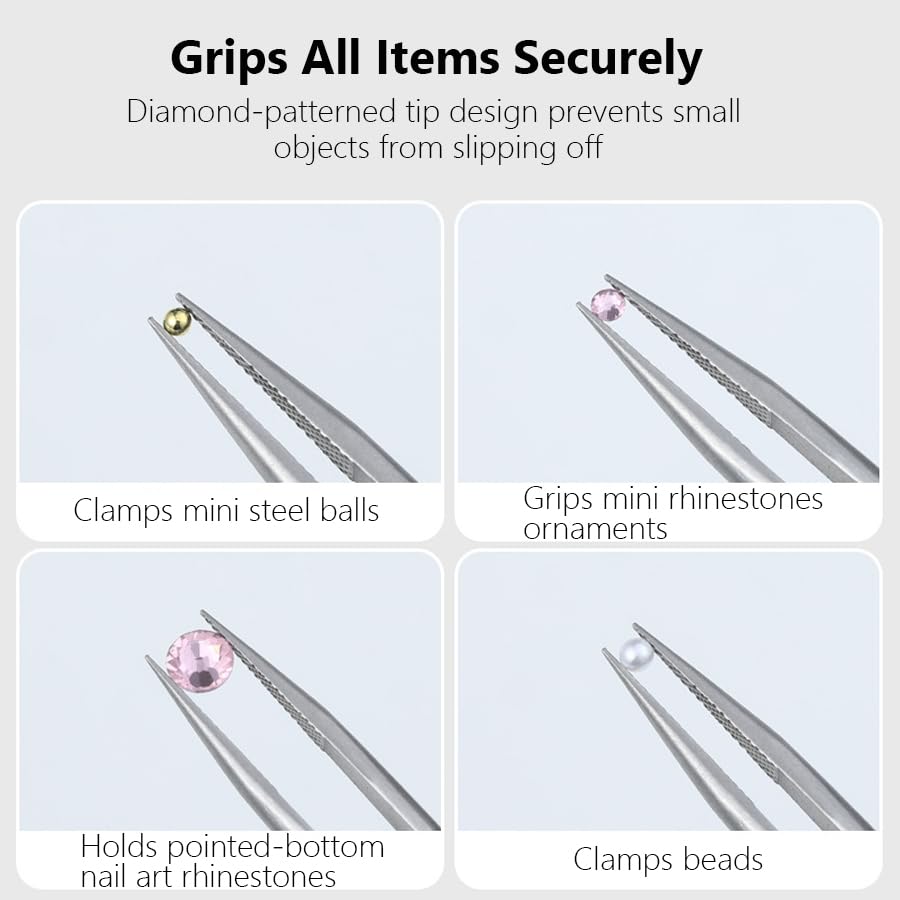 Anti-Slip with Lock Nail Art Tweezers, Density Fine Tip Rhinestones Gem Beads Pickup Tool for Acrylic Nails, nail art tweezers