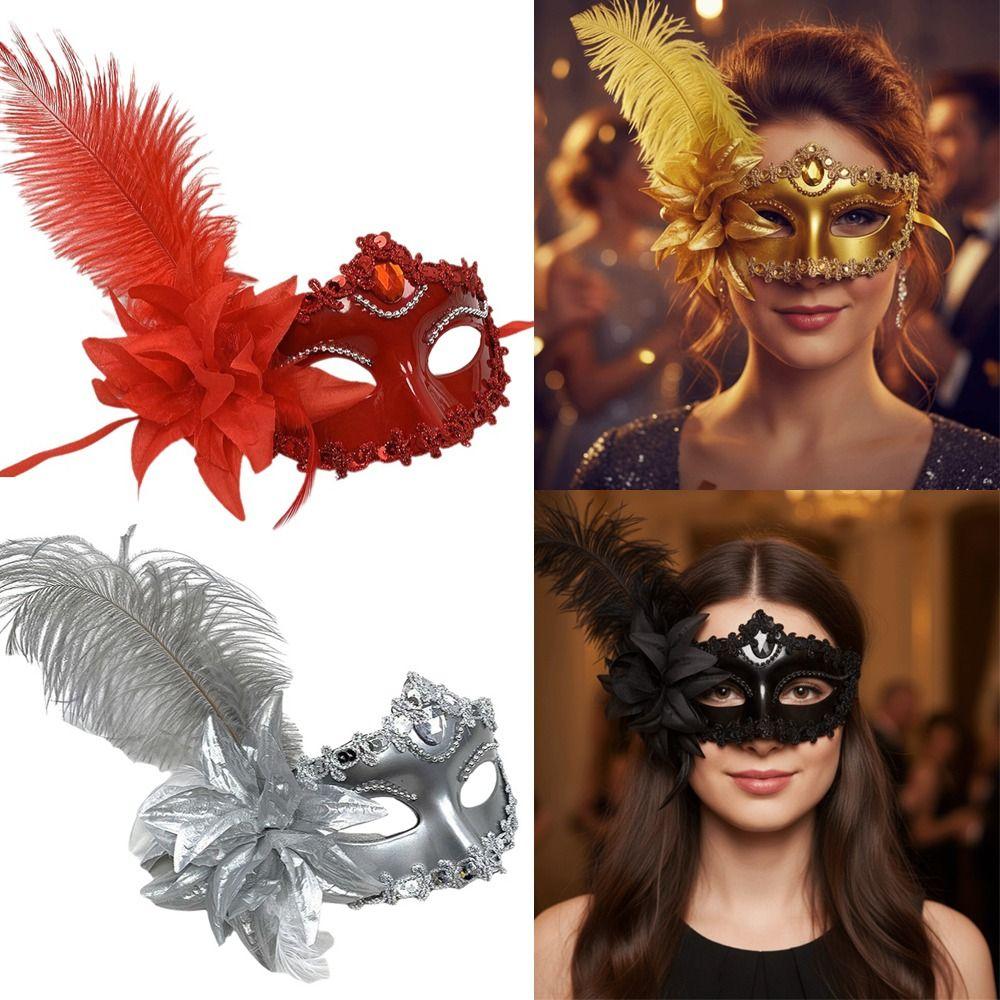 Rhinestone Decoration Masquerade Mask Feather Party Mask Venetian Mask  Dance Party