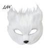 Secure Fit Animal Mask Long Fur White Fox Half Face Mask, Halloween Masquerade Cosplay Breathable Elegant Fairy for Ancient Style Photoshoot