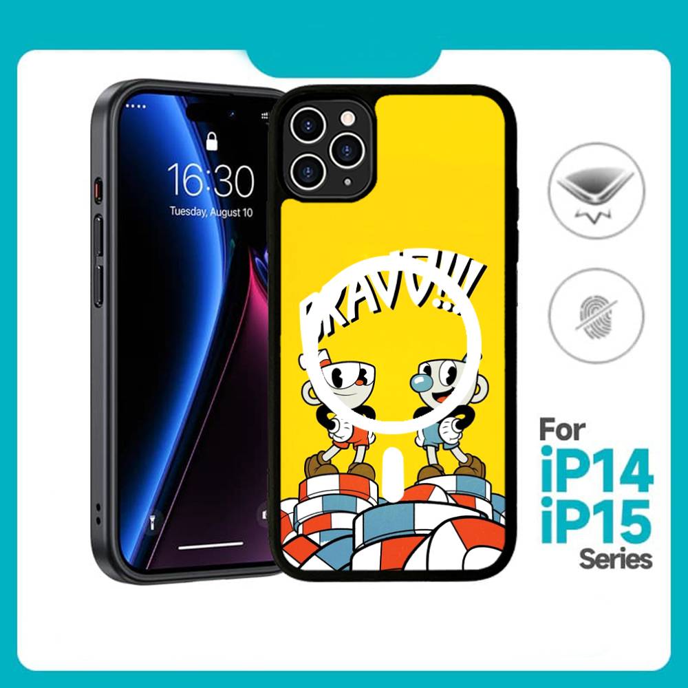 Cute Cuphead Magnetic Matte Phone Case For IPhone 16 17 15 14 13 12 11 For Magsafe Wireless Charge Cover