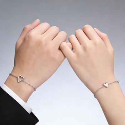 Adjustable Alloy Heart Cutout Bracelets Set Sweet Simple Style Couple Daily Wear Ins Valentine's Day Romantic Gift Bracelets