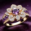 Elegant Luxury Two Tone Purple Flower Ring for Women Paved Sparkling Cubic Zirconia Wedding Party Temperament Sweet Lady Jewelry