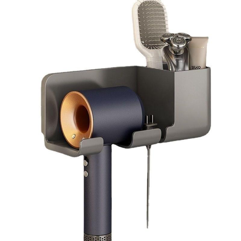 Punch-Free Wall-Mount Hair Dryer Holder & Bathroom Storage Rack