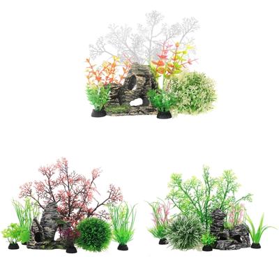 Aquarium-Kunstpflanzen mit Höhlenfelsen 7 Stück Aquarium-Dekorationsset für Zuhause und Büro Aquarium-Display-Zubehör