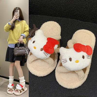 Niedliche Internet-Berühmtheit Tide Cartoon Hausschuhe Damen 2025 Herbst und Winter tragen Urlaub rutschfest Zuhause Indoor Mao Mao Schlepp Baumwollschuhe