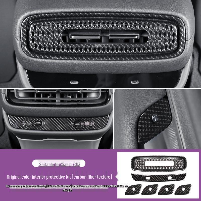 “Compatible with Xiaomi SU7 Rear Fridge Vents, AC USB Ports, Door Buttons, and Center Console Protection.”