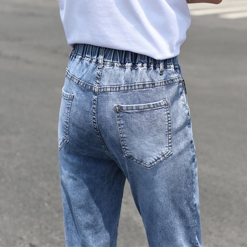 Women's High Rise Drawstring Denim Jogger Pants Stretch Cropped Jeans Casual Ankle Length Trousers
