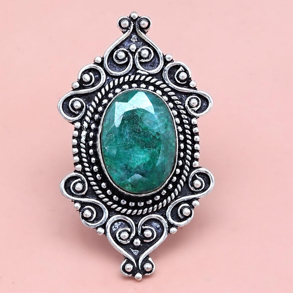 Emerald Gemstone Handmade Silver Jewelry  "8"