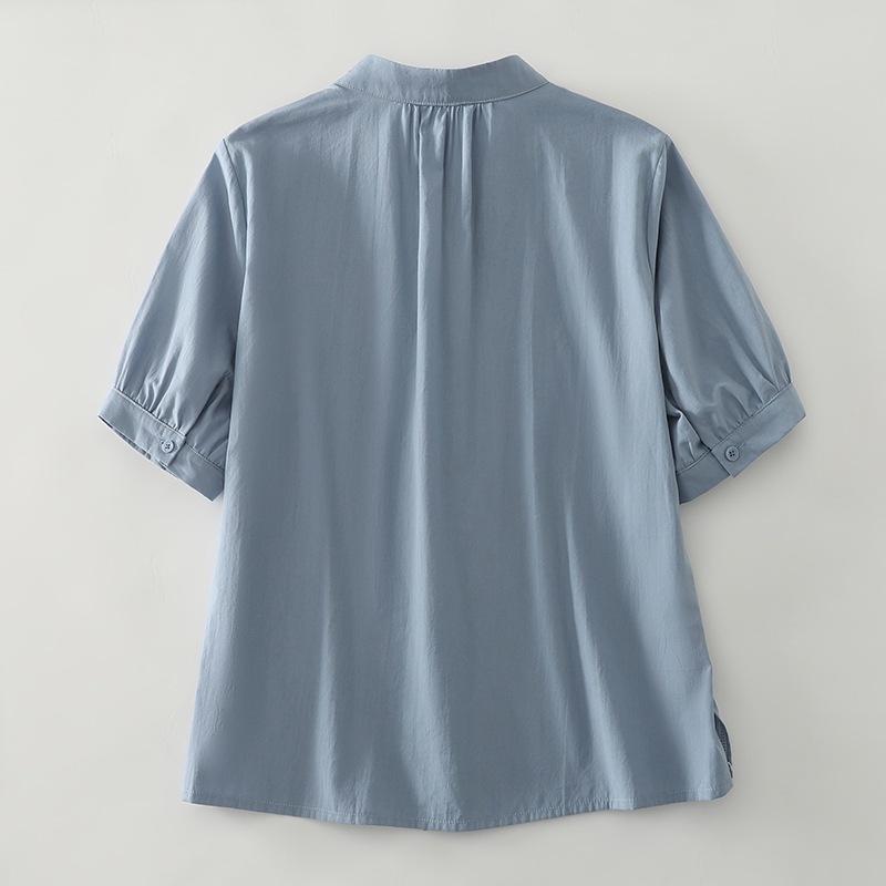 Solid Color Cotton and Linen Round Neck Short-sleeved Top Women's 2025 Summer New Wooden Ear Edge Loose Shirt Large Size Shirt
