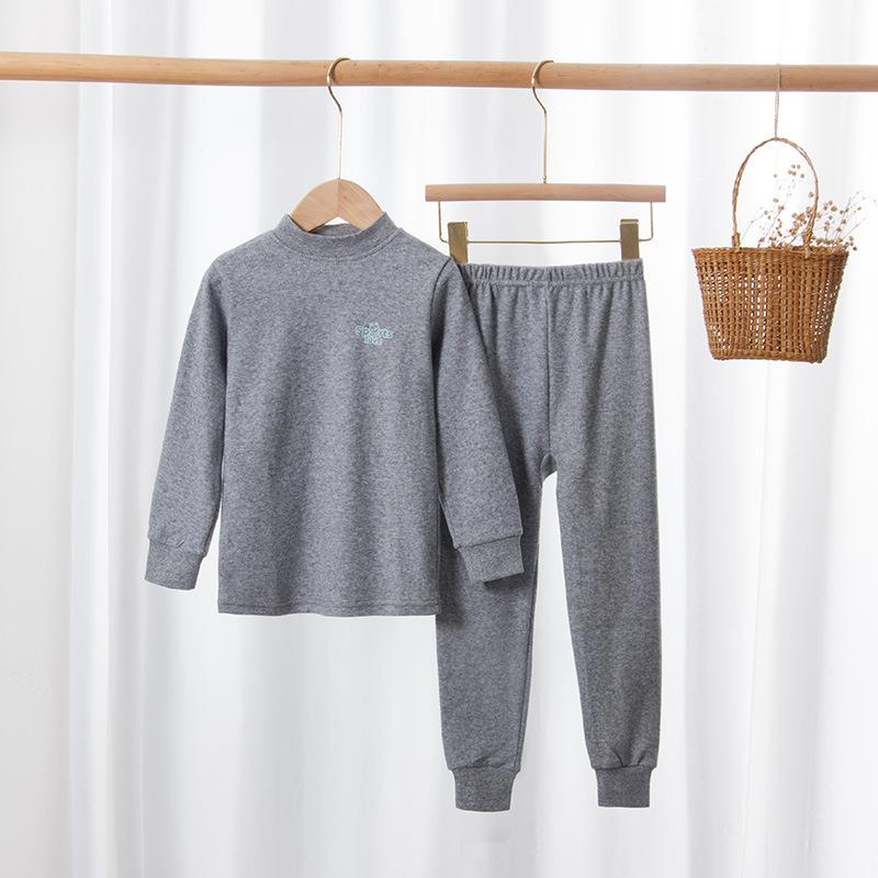 Children's long johns, pure cotton boys' thermal underwear set, medium collar girls' bottoming cotton sweater, youth pajamas