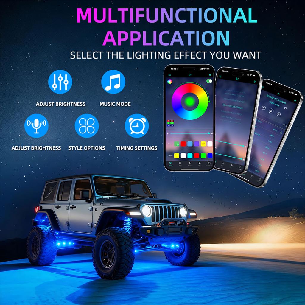 LED Chassis Ambient Light Car Environment Lamp Neon Rock Light APP Control Music Decorating for Pickup Off Road Jeep Vehicle SUV