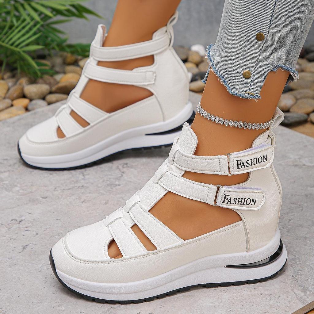 Sommer Neue Damen Plateau-Sandalen Atmungsaktive Peep-Toe Keilabsatzschuhe Magischer Riemen Bequem Dicke Sohle Große Größen