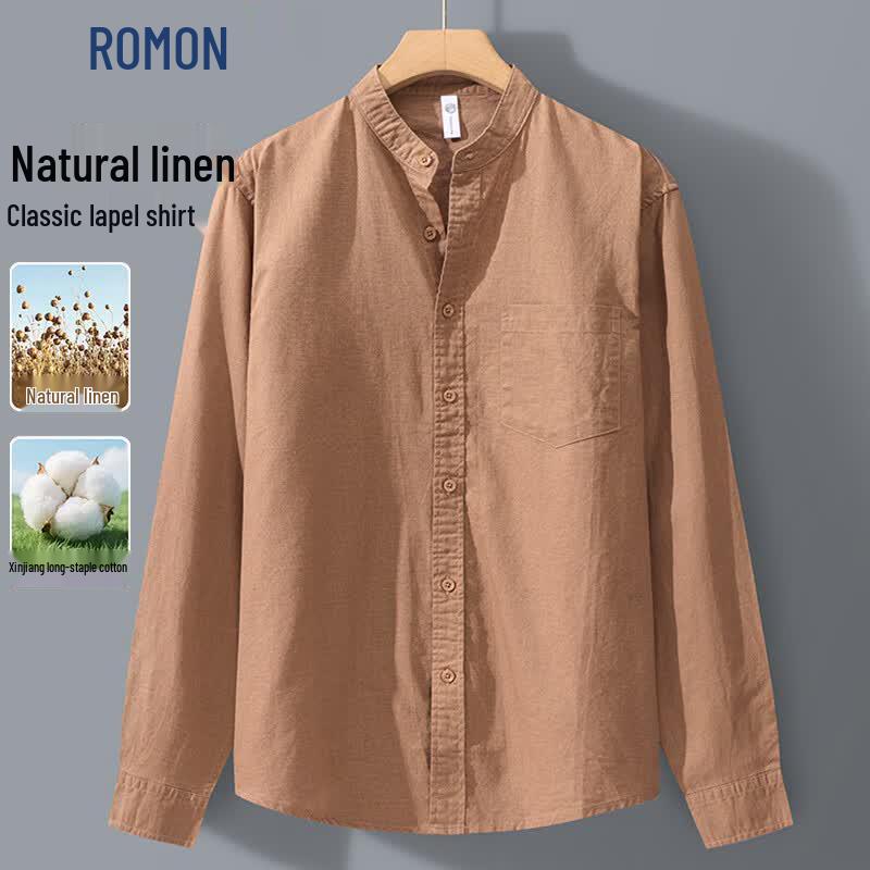 ROMON Men s Old Money Style Linen Blend Business Casual Shirt L