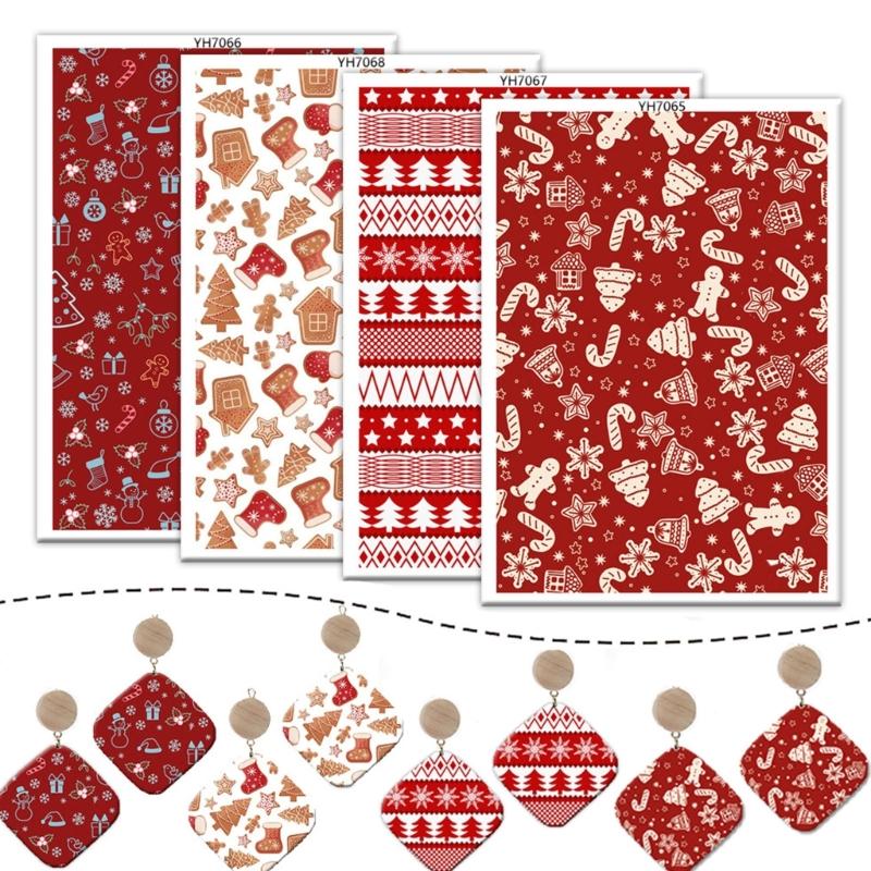 4PCS Christmas Clay Transfer Paper 95x138mm Water Soluble Paper Clay Transfer Sheets for Clay Earring Jewelry Making