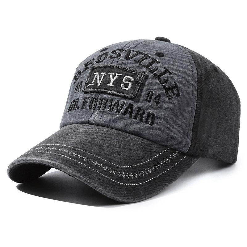 Gewaschene Baumwoll-Baseballkappe mit gestickten NYS-Buchstaben, für alle Jahreszeiten, Denim, gebogener Schirm, Sportmütze, personalisierte Outdoor-Mütze