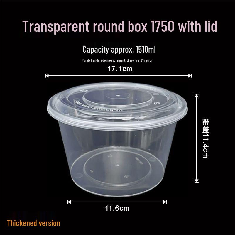 Round Transparent Plastic Takeaway Lunch Box with Lid - Thickened Disposable Bento Soup Bowl