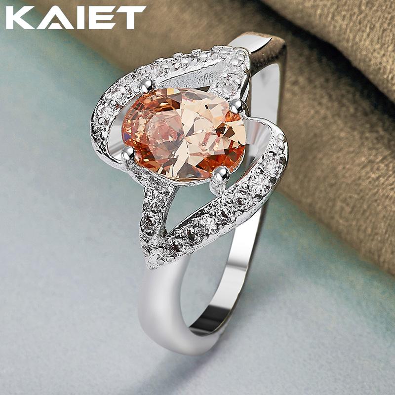 925 Silver Bowknot Orange Crystal 7-10 Ring Charm Accessories For Women Jewelry