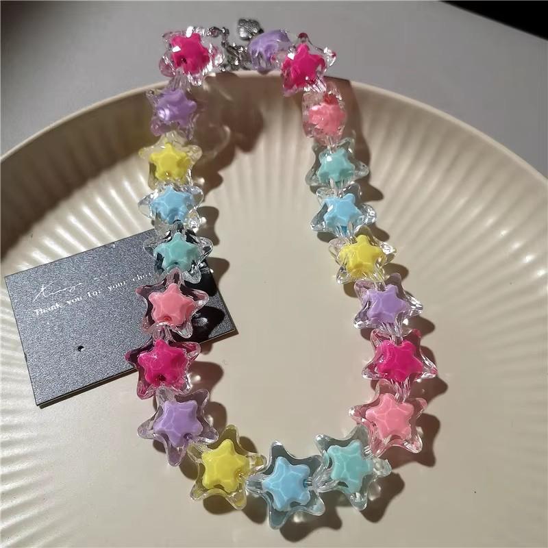 Y2K Übertreibung Transparenter Acryl Bunter Harz Stern Anhänger Perlen Choker Halsband Choker Halskette Anhänger Schmuck Zubehör