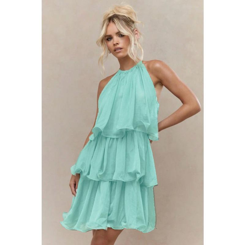 Летнее Новое Платье С Вырезом Без Рукавов, Высококачественное, Сетчатое, С Оборчами По Краю, Элегантное, Подчеркивающее Фигуру S