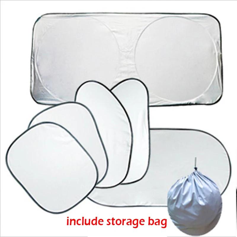 6Pcs Folding Silver Reflective Car Windshield Window Sun Shade Visor Shield Cover Suction Cup Sunshield Sunscreen Curtain Tools