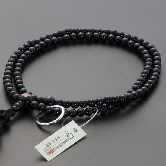 Buddhist Altar Shop Takita Shoten Prayer Beads Soto Zen Formal Prayer Beads Black Onyx Cherry Blossom Carving 8 Inches Pure Silk Tassel with Head
