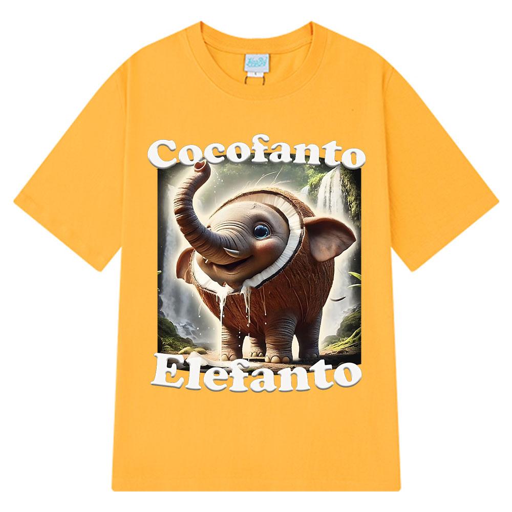 

Футболка Cocofanto Elefanto Funny Italian Brainrot Meme Graphic T-shirt для мужчин и женщин, летние хлопковые удобные свободные футболки с коротким рукавом, топы XXXXL жёлтый