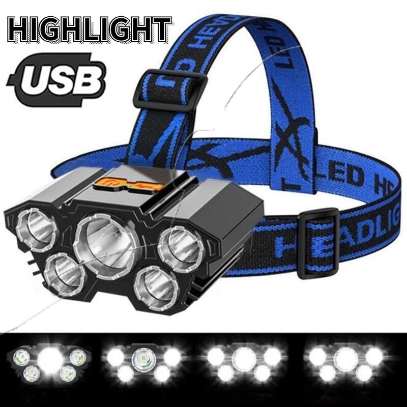 Drop Shipping 5LED со встроенной батареей 18650 USB перезаряжаемый портативный водонепроницаемый фонарик фонарь фара открытый кемпинг фара