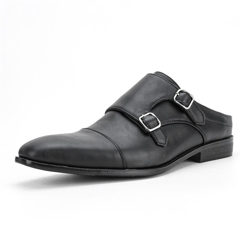 

Fashion New Luxury Designer Men s Black Brown Monk Strap Leather Half Shoes For Men Mules Summer Sandals Casual Loafers Slippers 40 чорний