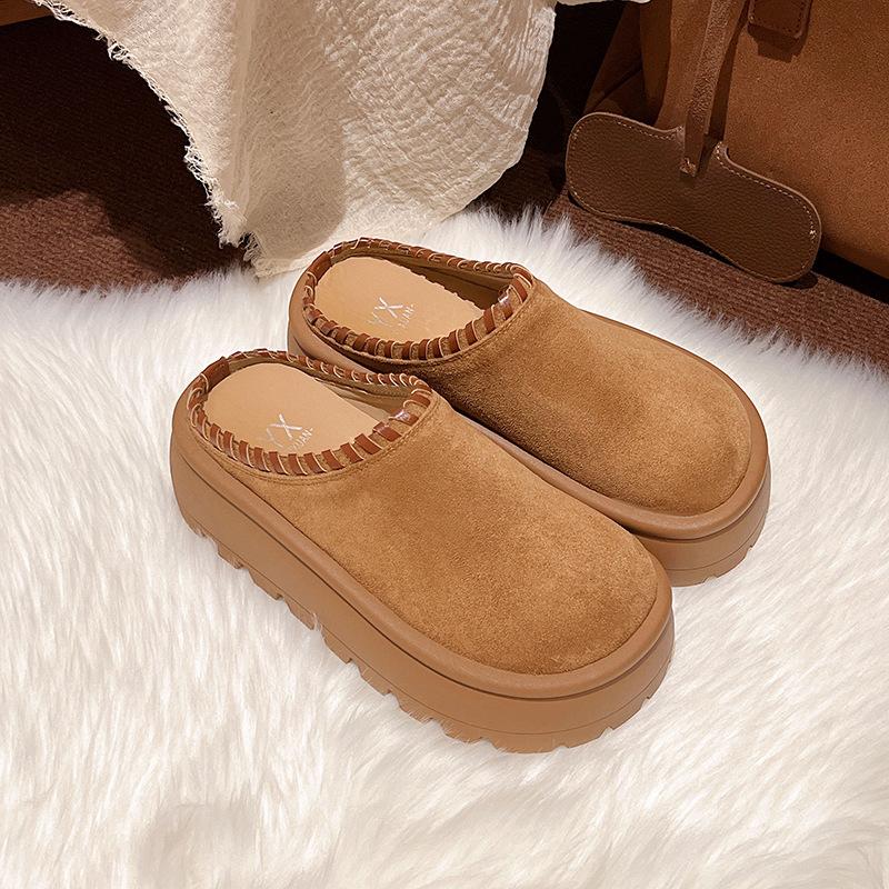 Muffin Thick-soled Heightening Boken Shoes Bag Head Half Slippers Women's 2025 Autumn New Wear One-pedal Boken Slippers