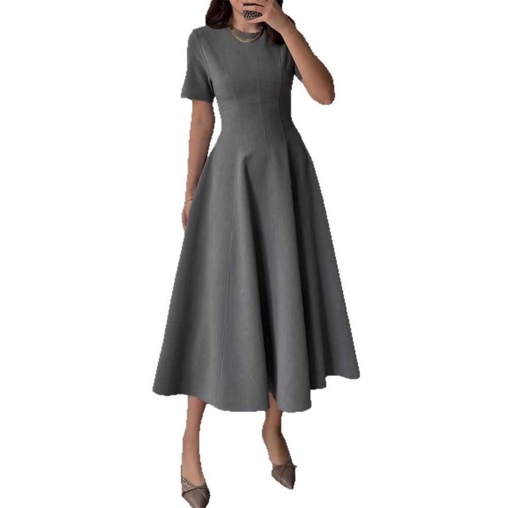 Temperament and Elegant Short-sleeved A-line Long Skirt Dress for Women's Autumn and Winter 2025