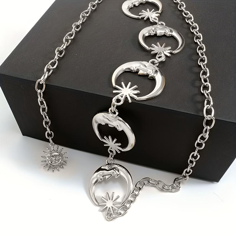 Stylish Women's Punk Moon & Sun Waist Chain Belt - Elegant Boho Alloy Body Jewelry with Crescent Moon & Star Charms, Perfect for Parties, Vacations &