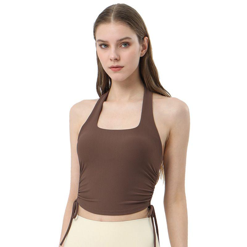 With Chest Pad Export Amoi Open Back Women's Drawstring Sports Vest Halterneck Running Top Yoga Workout Vest