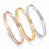 Ready To Ship Women Jewellery 4mm Wide Stainless Steel 18K Gold Plated Zircon Hollow Bracelets Bangles