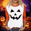 Women's Casual Halloween Print Three Quarter Sleeve Round Neck Top Lightweight Soft Fabric Comfortable Fit Seasonal Shirt