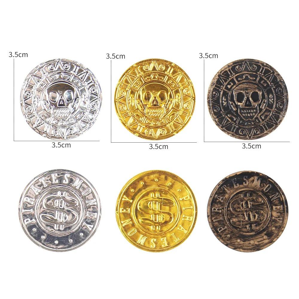 100PCS Retro Pirate Coin Party Supplies Gift Kids Favor Birthday Toys Halloween Decor Fake Treasure Plastic Game Coin