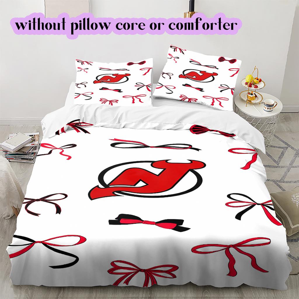 Ice Hockey Logo Pattern Bedding Quilt Set Quilt Cover Pillowcase Home Decoration Birthday Gift (1*duvet Cover+ 2*pillowcase, Without Core)