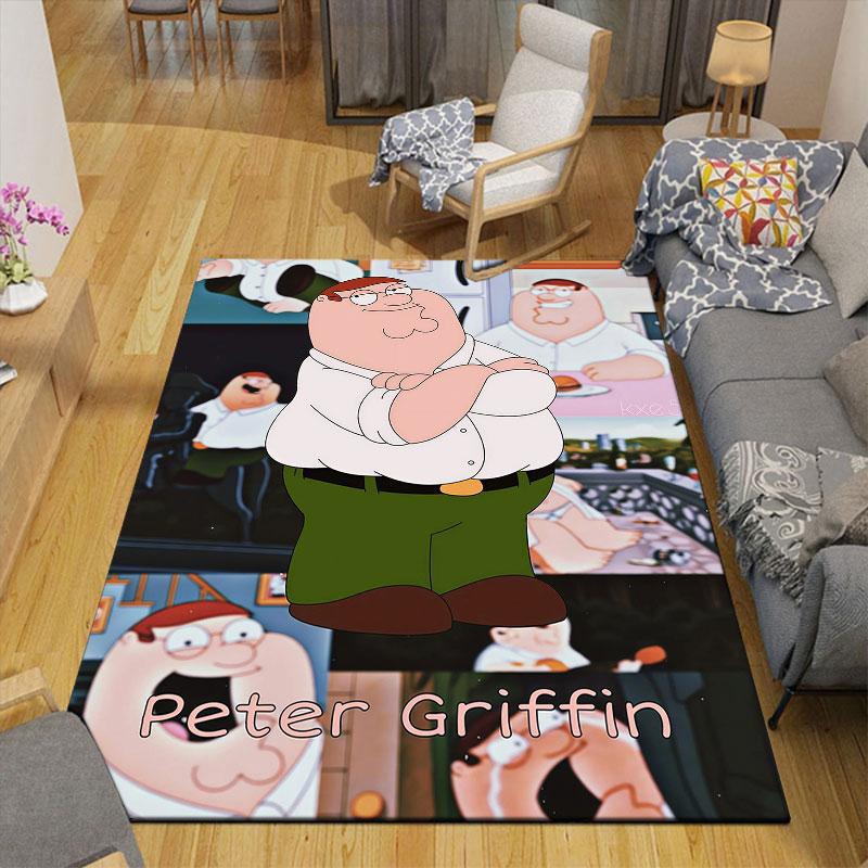 Peter Griffin Flannel Printed Carpet, Home Sofa Decoration for Living Room & Bedroom, Non‑Slip Play Flannel Floor Mat for Game Room