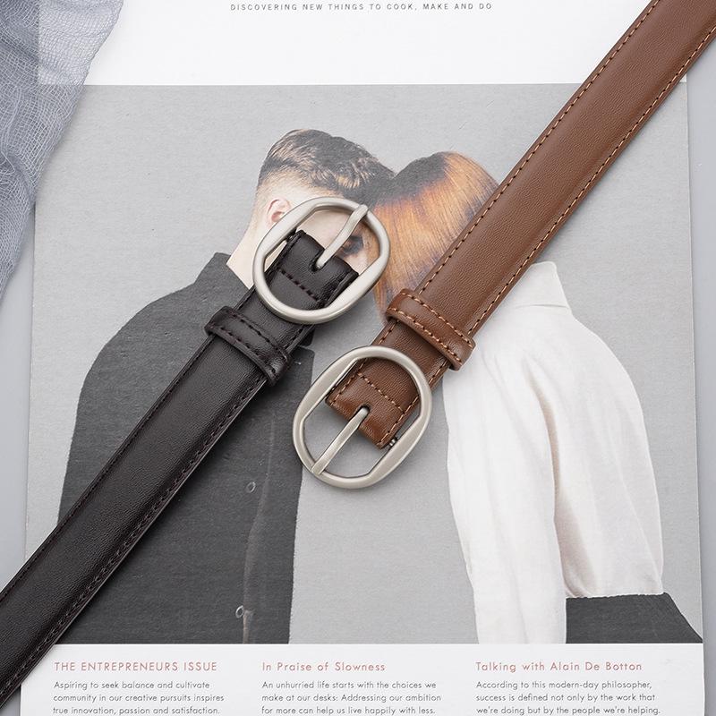 Women's Double-Sided Cowhide Leather Belt - Black, Casual & Versatile for Jeans